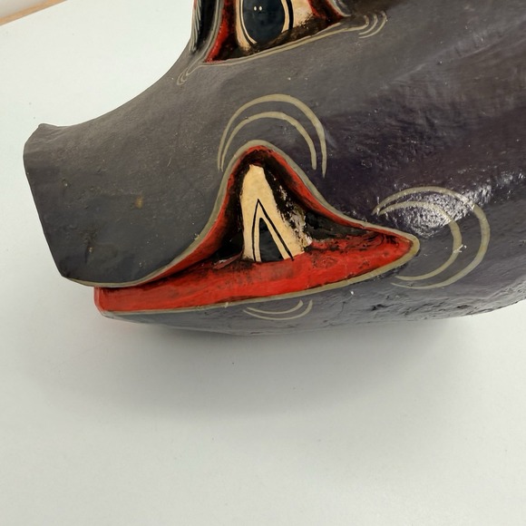 Vtg Hand Carved Painted Wood BALINESE Indonesian Pig Wild Boar  9x14" Folk Art - Picture 16 of 16